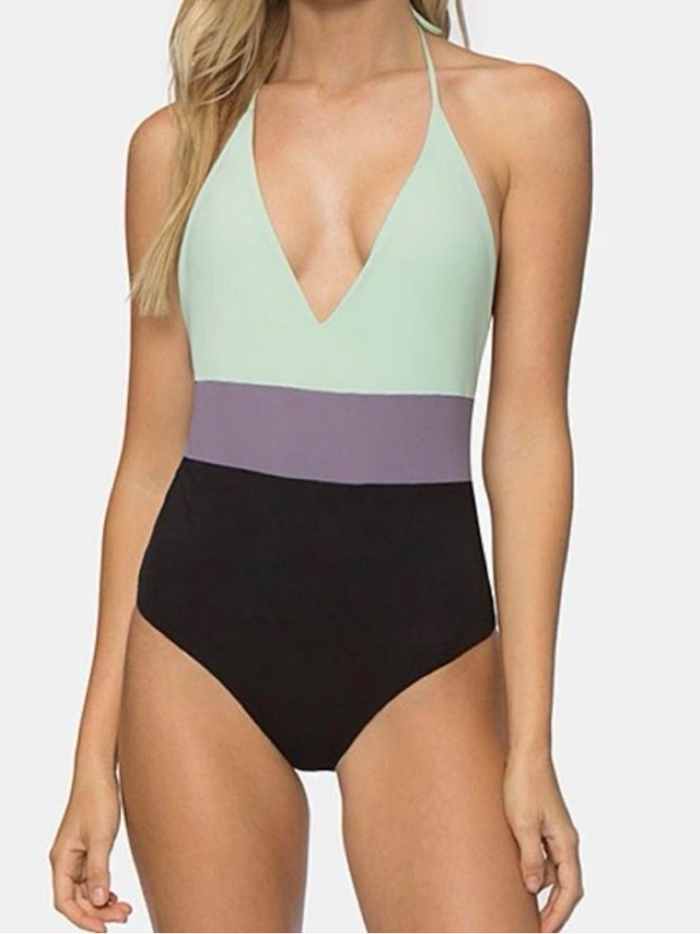NWOT Tavik Chase Colorblock Reversible Swimsuit in Seafoam/Black Combo, Size M.